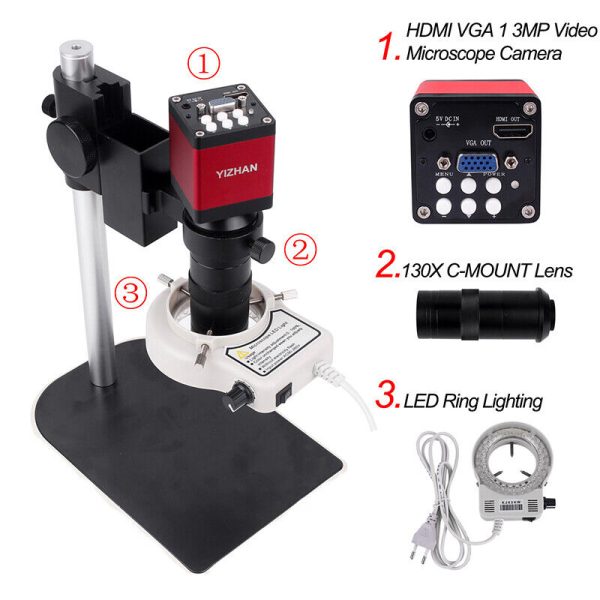 MICROSCOPIO DIGITALE 13 MP 60FS+130X HDMI USB LED RING LIGHT PROFESSIONALE